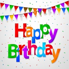 Happy Birthday Creative Text with Party Flags, Vector Illustration