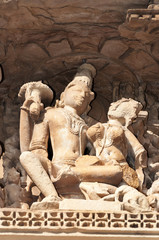 Stone carved erotic sculptures on Javari Temple. Khajuraho