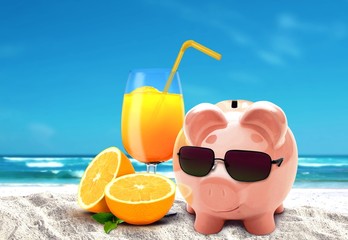 Piggy on vacation at beach