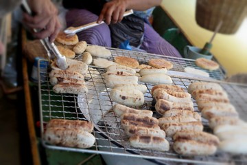 Banana grilled on the stove on the market