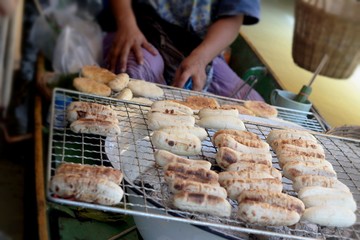 Banana grilled on the stove on the market