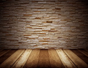 Fototapeta premium wooden floor and stone wall background