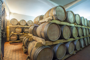 Barrels in an old wine cellar
