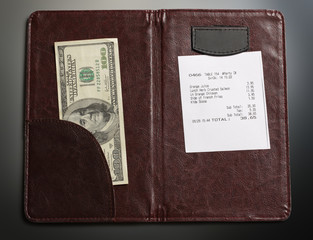 Folder with bill and money