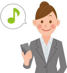ビジネスウーマン　スマートフォン　音符