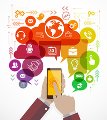 Mobile phone vector illustration with social media concept