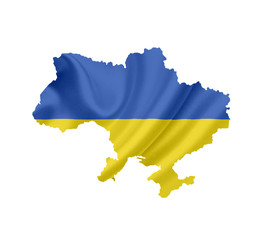 Map of Ukraine with waving flag isolated on white