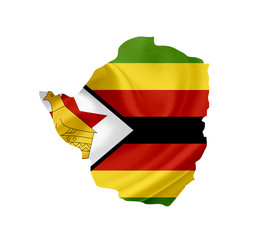 Map of Zimbabwe with waving flag isolated on white