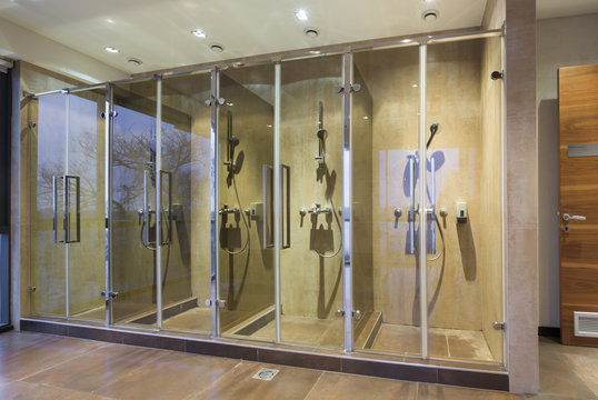 Shower room at modern sauna