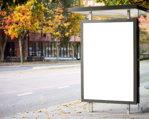 Blank billboard on city bus station - obrazy, fototapety, plakaty