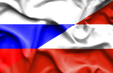Waving flag of Austria and Russia