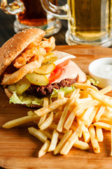 burger with french fries