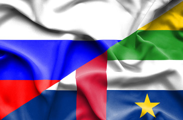 Waving flag of Central African Republic and Russia