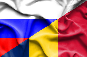 Naklejka premium Waving flag of Chad and Russia