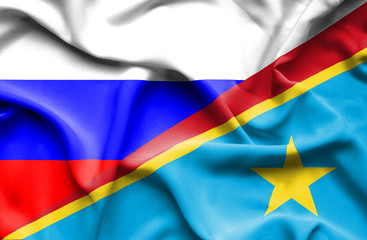 Waving flag of Congo Democratic Republic and Russia