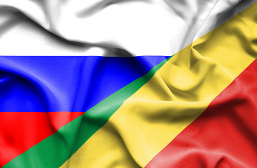 Waving flag of Congo Republic and Russia