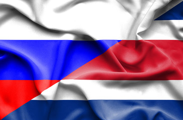 Waving flag of Costa Rica and Russia