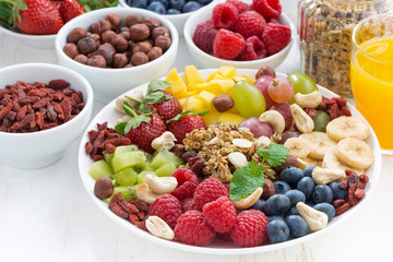 products for a healthy breakfast - berries, fruit and cereal 