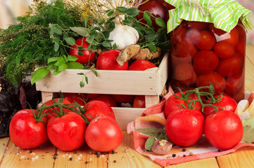 Tomatoes and dill in crate