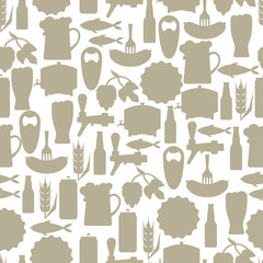 Seamless pattern with beer icons and objects