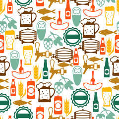 Seamless pattern with beer icons and objects