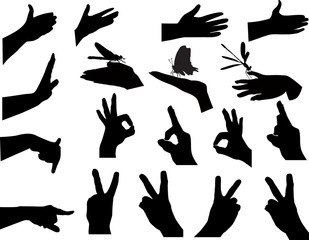 set of eighting hands isolated on white