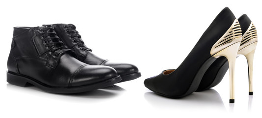 Pair of shoes for man and woman on a white background
