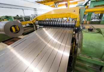 Machine for cutting steel coils - obrazy, fototapety, plakaty