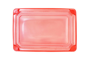 red plastic rectangle  food tray with lid on white background