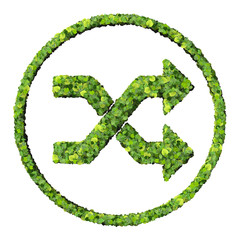 Media control shuffle icon, made from green leaves.