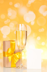 Champagne glass, gift and empty card