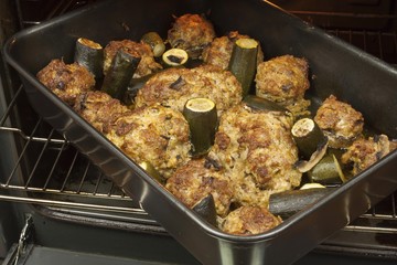 mushrooms stuffed with minced meat with zucchini