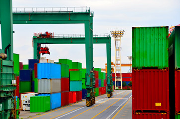 Rubber tyred gantry crane in container yard, the Port of Tokyo