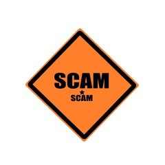 SCAM black stamp text on orange background