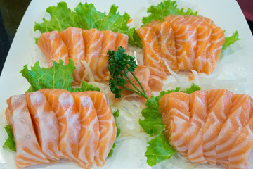 Sliced raw salmon, Salmon sashimi