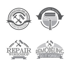Home repair panting service  design labels set with black tools