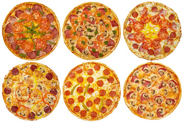 Pizza and italian kitchen. Studio. Isolated on white background.