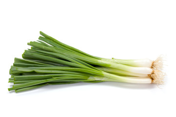 Bunch of green onions on white