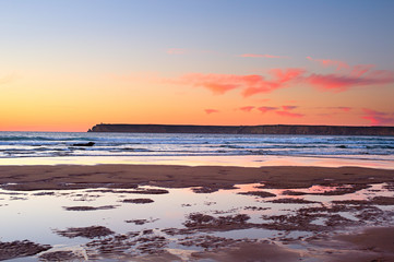 Naklejka premium Varicolored ocean sunset, Portugal