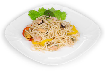 Italian pasta with seafood as haute cuisine.