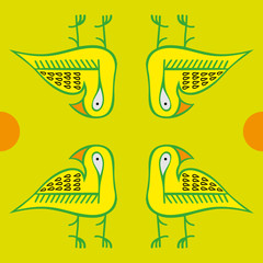 Seamless texture with yellow birds. Vector art