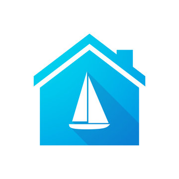 Blue house icon with a ship