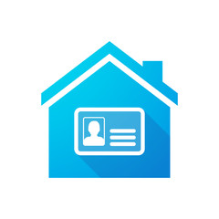 Blue house icon with an id card