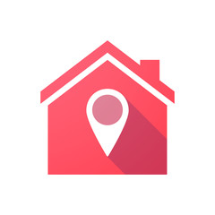 Red house icon with a map mark