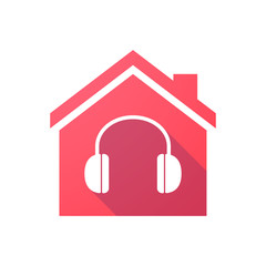 Red house icon with a hearphones