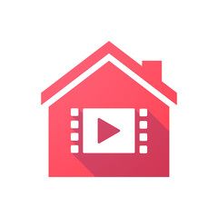 Red house icon with a multimedia sign