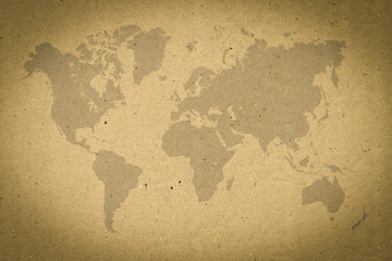 Fototapeta na wymiar world map on brown paper