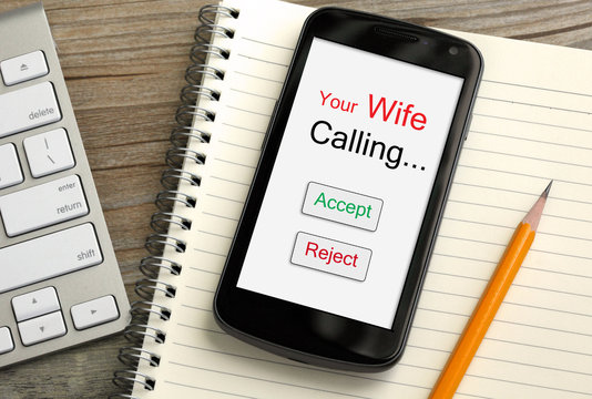 incoming call from wife, accept or reject decision concept