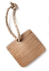 old wooden  tag with rope