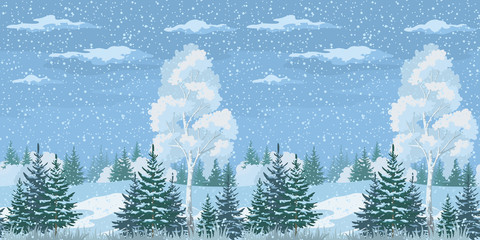 Seamless Christmas Winter Forest Landscape